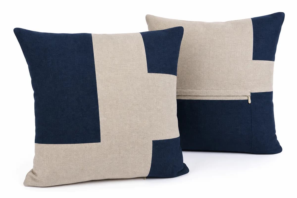 Channel Block Cushion Covers, Set of 2, 20 x 20 Inches in ink linen — studio product photograph