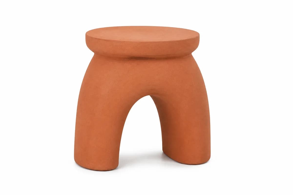 Tidal Arc Accent Stool, 17-Inch in terracotta clay — studio product photograph