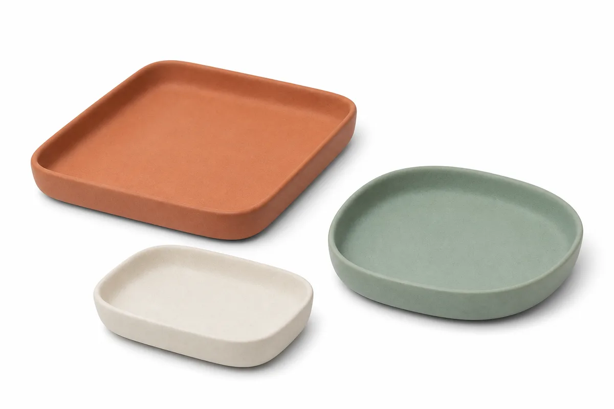 Tidal Catchall Trays, Set of 3 in terracotta clay — studio product photograph