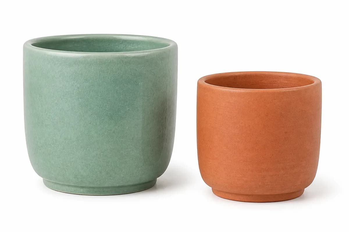 Tide Ceramic Planters, Set of 2 in sea glass — studio product photograph